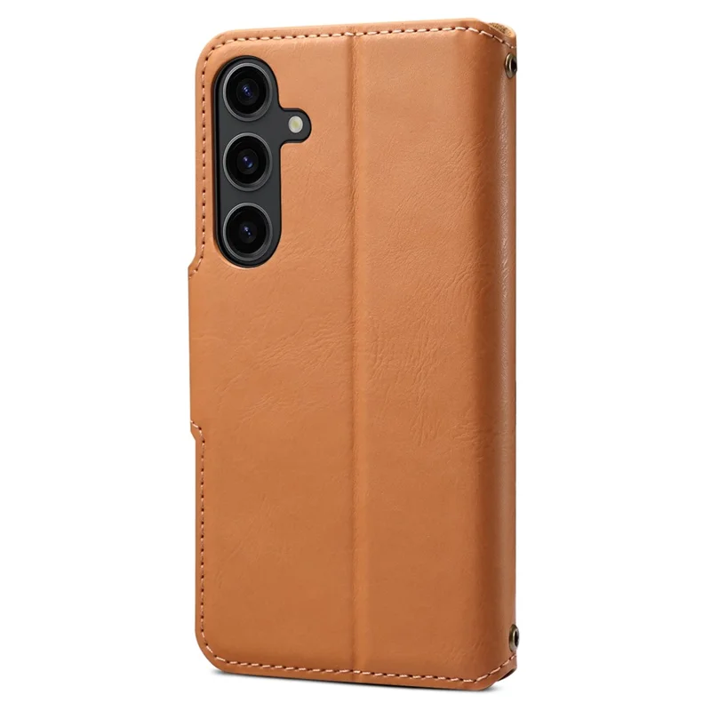 DENIOR For Samsung Galaxy S24 Leather Wallet Case Stand Cover Cowhide Texture - Khaki