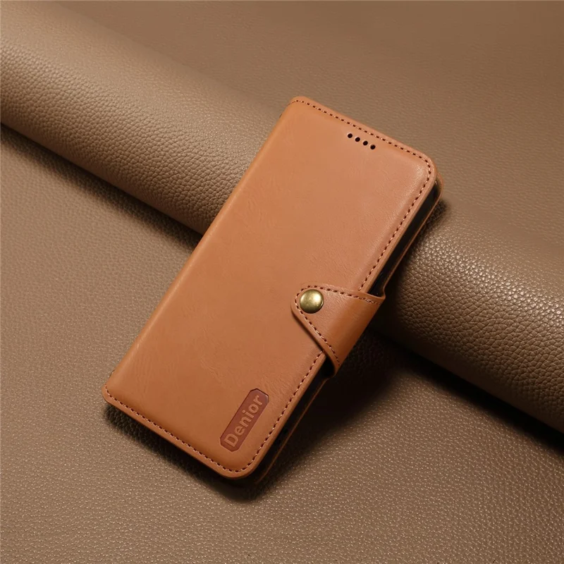 DENIOR For Samsung Galaxy S24 Leather Wallet Case Stand Cover Cowhide Texture - Khaki