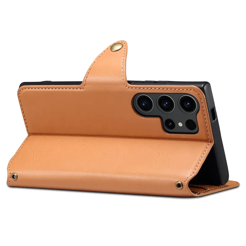 DENIOR para Samsung Galaxy S24 Ultra Case Cowhide Texture Leather Wallet Cover - Khaki