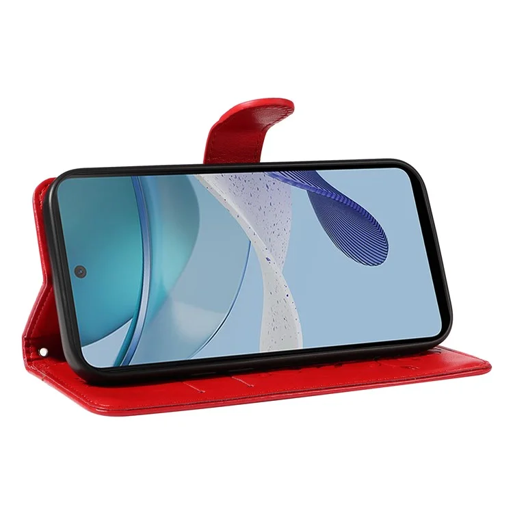 Für Motorola Moto G13 4G / G23 4G / G53 5G Brieftasche Hülle Geprägte Schmetterling Blume PU-Leder Handyhülle - Rot