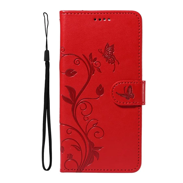 Für Motorola Moto G13 4G / G23 4G / G53 5G Brieftasche Hülle Geprägte Schmetterling Blume PU-Leder Handyhülle - Rot