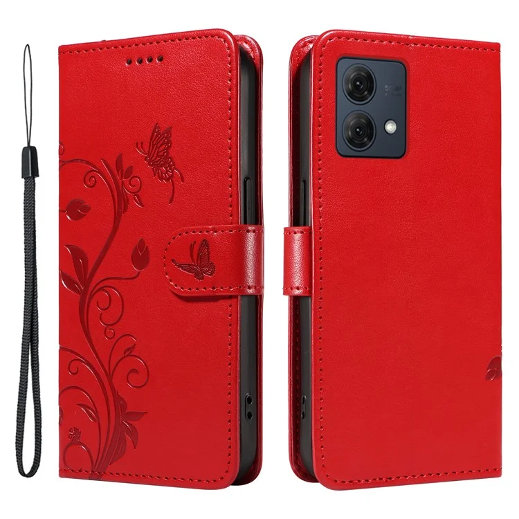 Para Motorola Moto G84 5G Leather Phone Case com Padrão de Flor de Damasco - Vermelho