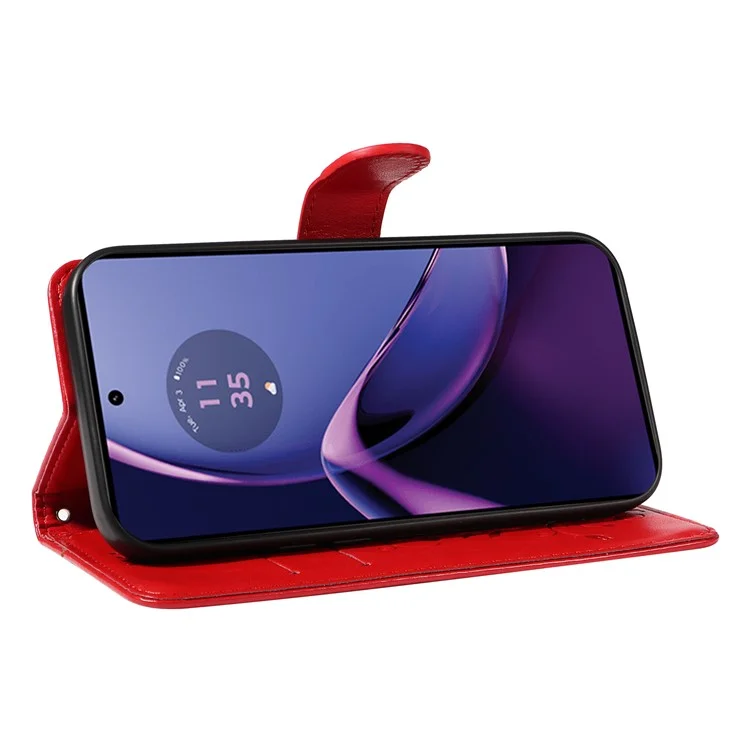 Para Motorola Moto G84 5G Leather Phone Case com Padrão de Flor de Damasco - Vermelho
