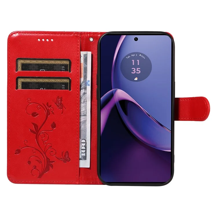 Para Motorola Moto G84 5G Leather Phone Case com Padrão de Flor de Damasco - Vermelho