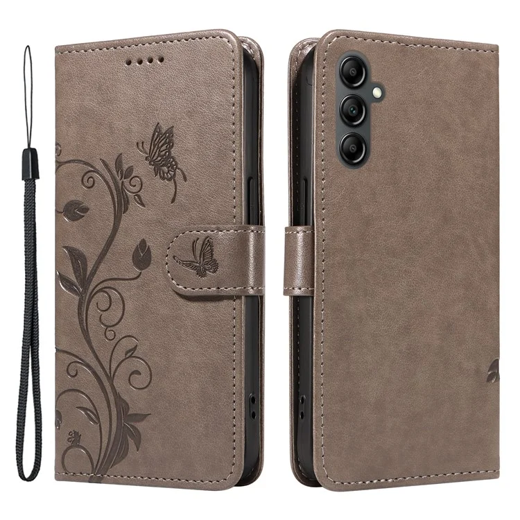 For Samsung Galaxy S23 FE PU Leather Cases Flower Pattern Wallet Stand Phone Cover with Strap - Grey