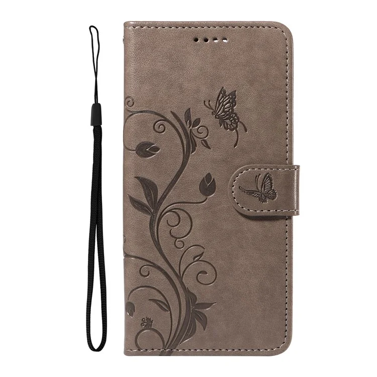 For Samsung Galaxy S23 FE PU Leather Cases Flower Pattern Wallet Stand Phone Cover with Strap - Grey