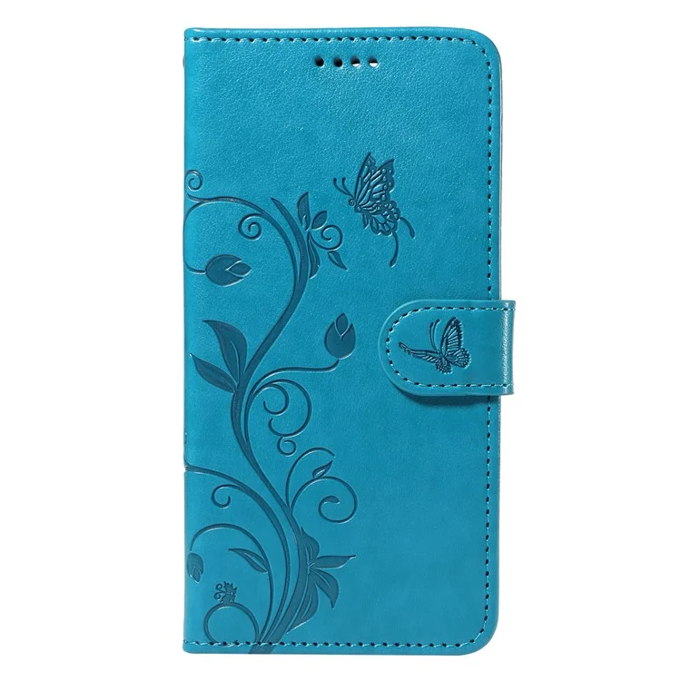 For Samsung Galaxy S24 Ultra PU Leather Cases Flower Pattern Wallet Stand Phone Cover with Strap - Blue