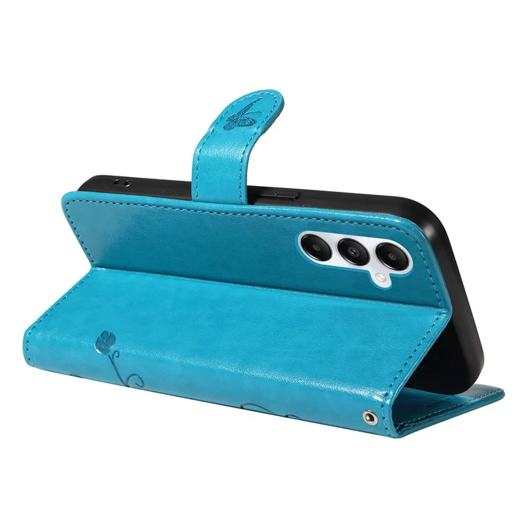 For Samsung Galaxy A05s 4G PU Leather Cases Flower Pattern Wallet Stand Phone Cover with Strap - Blue