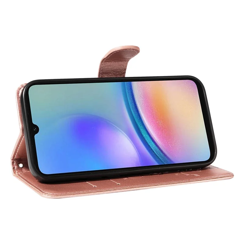 For Samsung Galaxy A05s 4G PU Leather Cases Flower Pattern Wallet Stand Phone Cover with Strap - Rose Gold