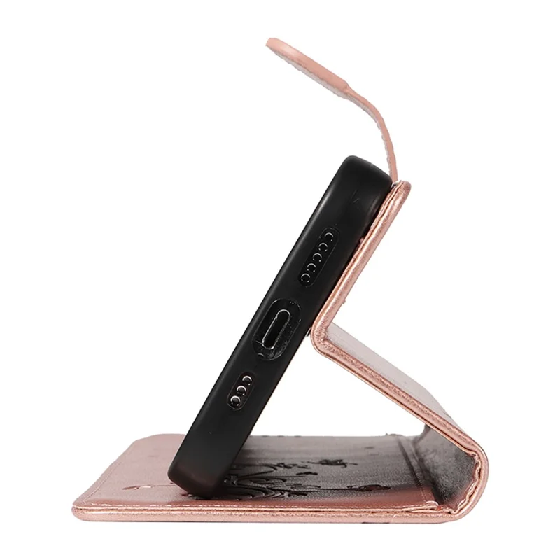 For Samsung Galaxy A05s 4G PU Leather Cases Flower Pattern Wallet Stand Phone Cover with Strap - Rose Gold