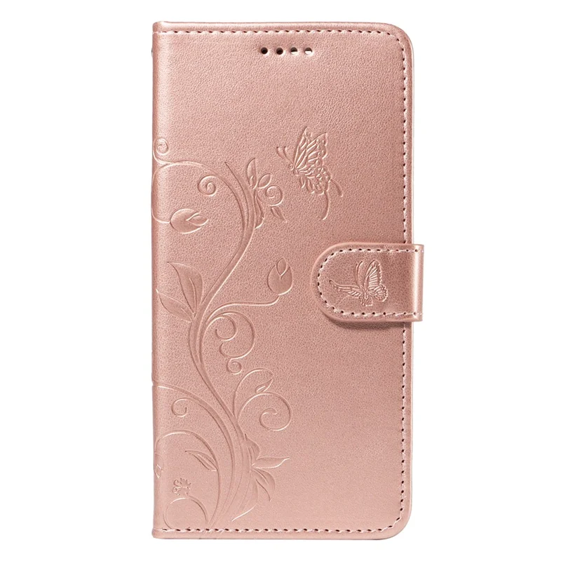 For Samsung Galaxy A05s 4G PU Leather Cases Flower Pattern Wallet Stand Phone Cover with Strap - Rose Gold