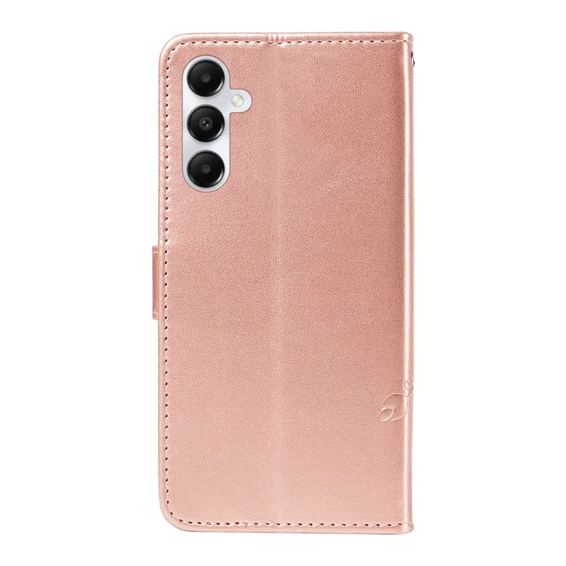 For Samsung Galaxy A05s 4G PU Leather Cases Flower Pattern Wallet Stand Phone Cover with Strap - Rose Gold