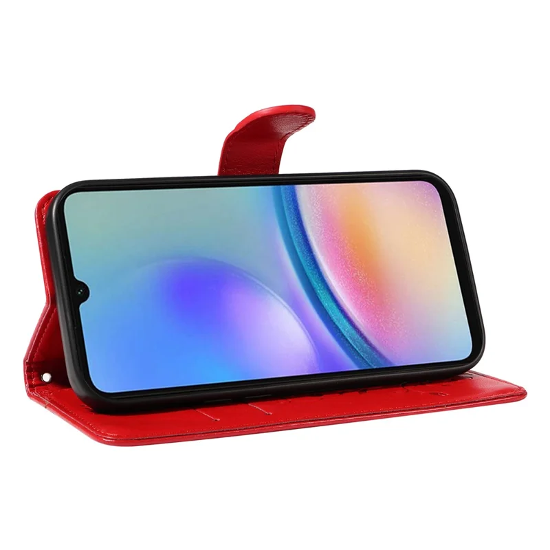 For Samsung Galaxy A05s 4G PU Leather Cases Flower Pattern Wallet Stand Phone Cover with Strap - Red