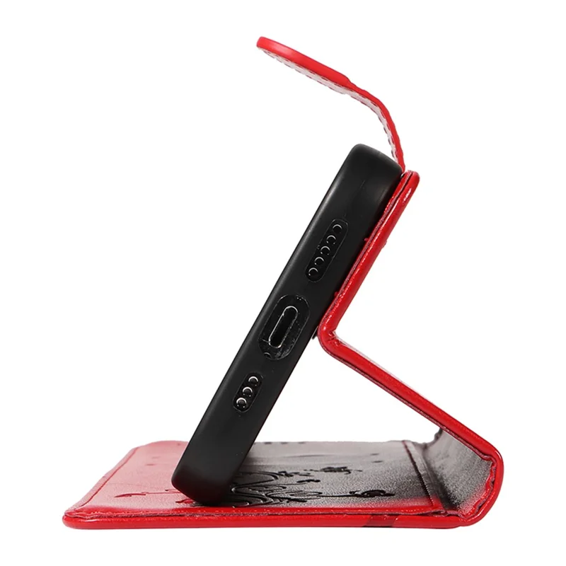 For Samsung Galaxy A05s 4G PU Leather Cases Flower Pattern Wallet Stand Phone Cover with Strap - Red