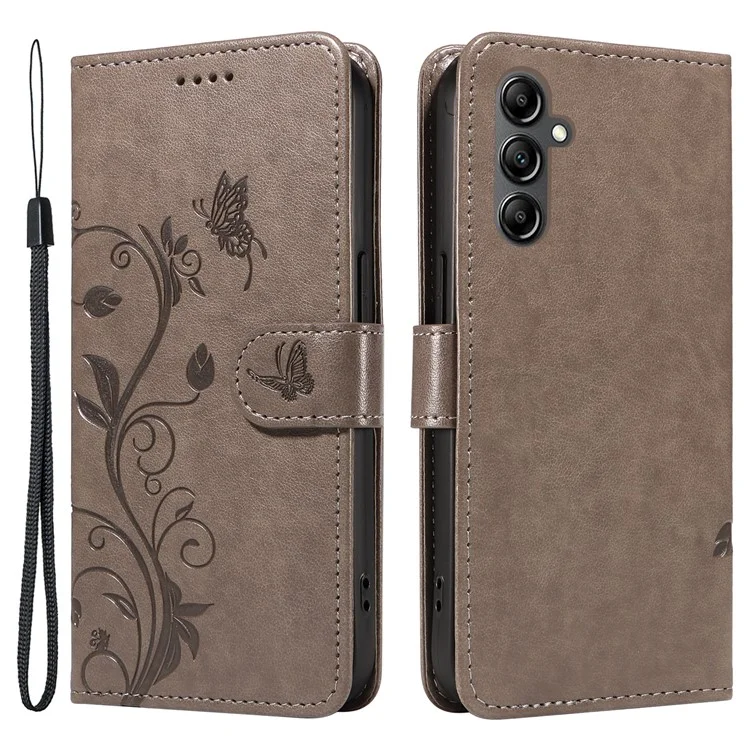 For Samsung Galaxy A15 5G PU Leather Cases Flower Pattern Wallet Stand Phone Cover with Strap - Grey