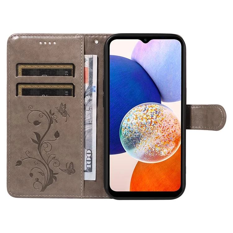 For Samsung Galaxy A15 5G PU Leather Cases Flower Pattern Wallet Stand Phone Cover with Strap - Grey