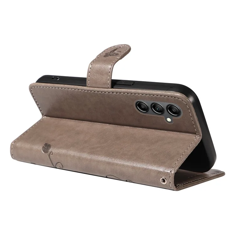For Samsung Galaxy A15 5G PU Leather Cases Flower Pattern Wallet Stand Phone Cover with Strap - Grey