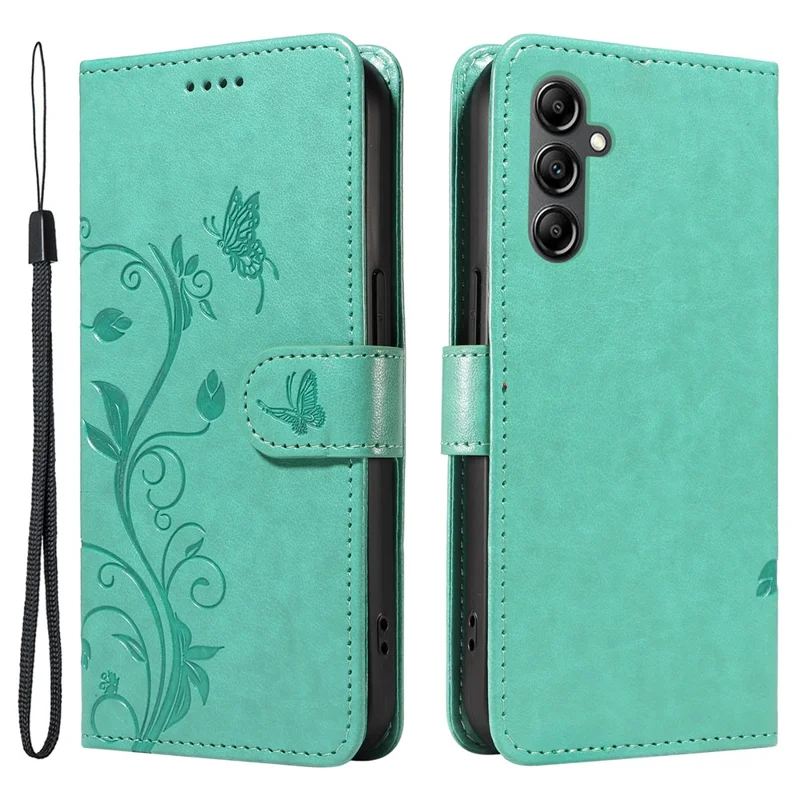 For Samsung Galaxy A15 5G PU Leather Cases Flower Pattern Wallet Stand Phone Cover with Strap - Green