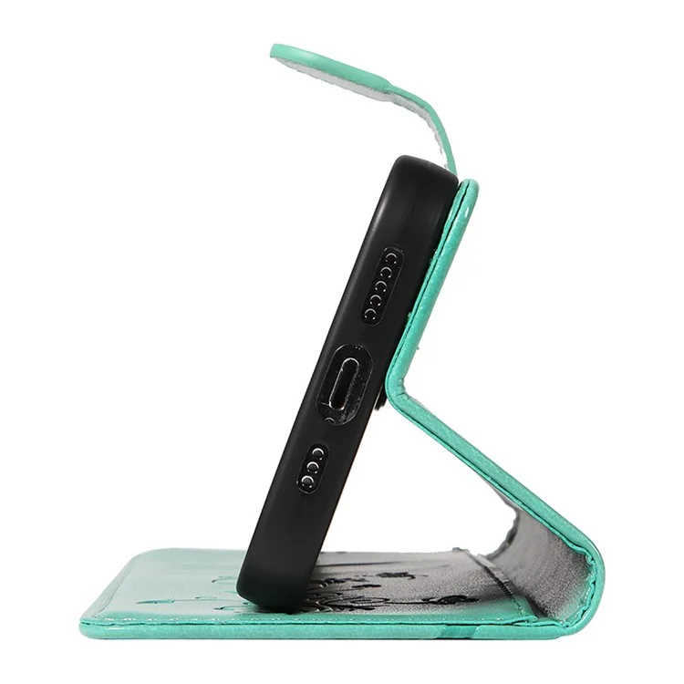 For iPhone 14 PU Leather Cases Flower Pattern Wallet Stand Phone Cover with Strap - Green