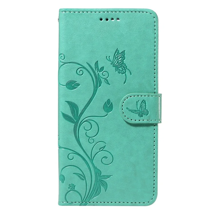 For iPhone 14 PU Leather Cases Flower Pattern Wallet Stand Phone Cover with Strap - Green