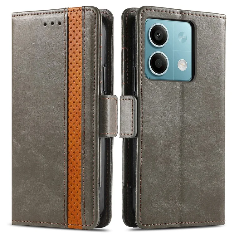 CASENEO 002 Serie para Xiaomi Redmi Note 13 5G Funda de Piel de PU con Bloqueo RFID Cartera Billetera Móvil - Gris