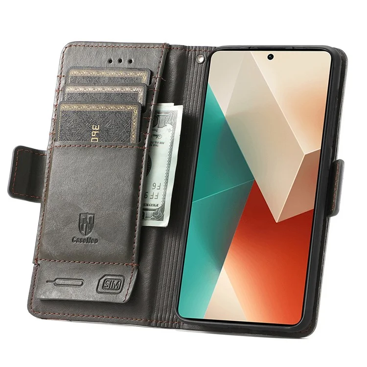 CASENEO 002 Serie para Xiaomi Redmi Note 13 5G Funda de Piel de PU con Bloqueo RFID Cartera Billetera Móvil - Gris