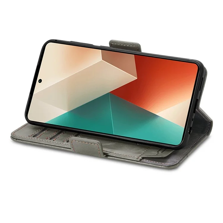 CASENEO 002 Serie para Xiaomi Redmi Note 13 5G Funda de Piel de PU con Bloqueo RFID Cartera Billetera Móvil - Gris