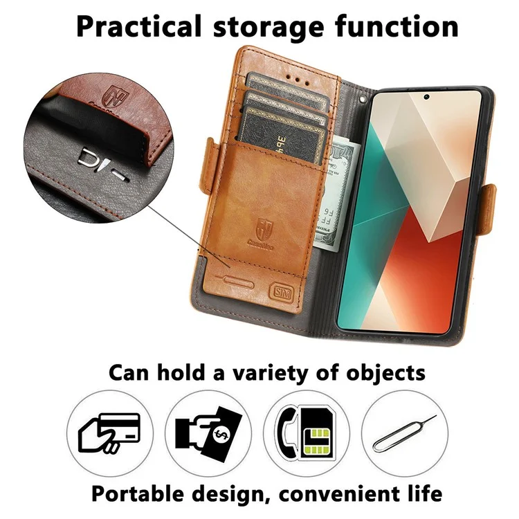 CASENEO 002 Serie para Xiaomi Redmi Note 13 5G Funda de Piel de PU con Bloqueo RFID Cartera Billetera Móvil - Gris