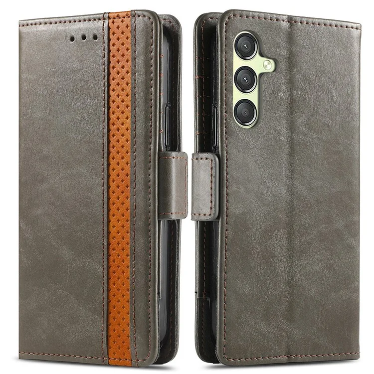 CASENEO 002 Serie für Samsung Galaxy A25 5G (Global) (161,0 x 76,5 x 8,3 mm) Wallet Case RFID-Blocker-Standhülle Lederhülle - Grau