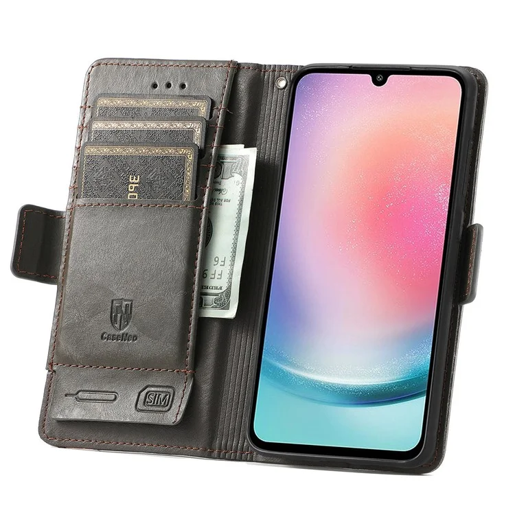 CASENEO 002 Serie für Samsung Galaxy A25 5G (Global) (161,0 x 76,5 x 8,3 mm) Wallet Case RFID-Blocker-Standhülle Lederhülle - Grau