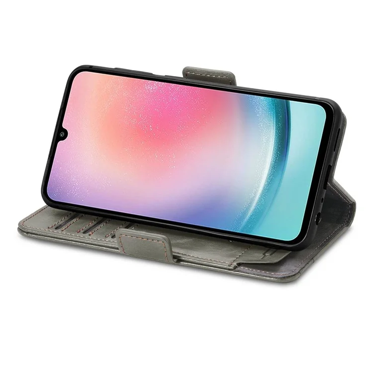 CASENEO 002 Serie für Samsung Galaxy A25 5G (Global) (161,0 x 76,5 x 8,3 mm) Wallet Case RFID-Blocker-Standhülle Lederhülle - Grau