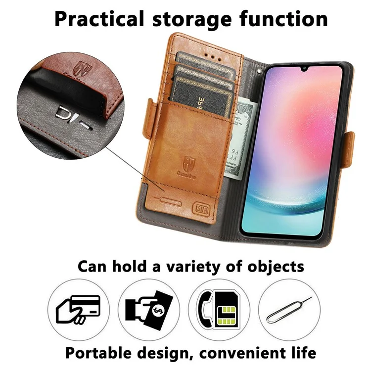 CASENEO 002 Serie für Samsung Galaxy A25 5G (Global) (161,0 x 76,5 x 8,3 mm) Wallet Case RFID-Blocker-Standhülle Lederhülle - Grau