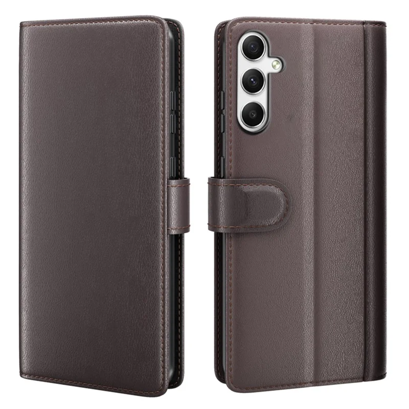 For Samsung Galaxy A35 5G Case Genuine Split Leather Phone Cover with Wallet Stand - Brown
