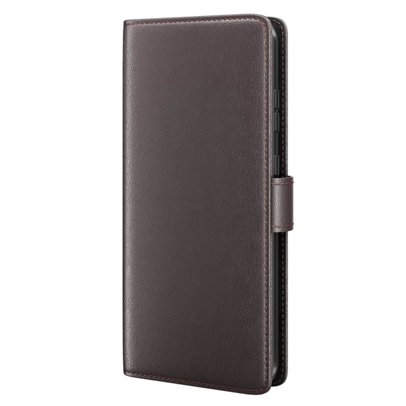 For Samsung Galaxy A35 5G Case Genuine Split Leather Phone Cover with Wallet Stand - Brown