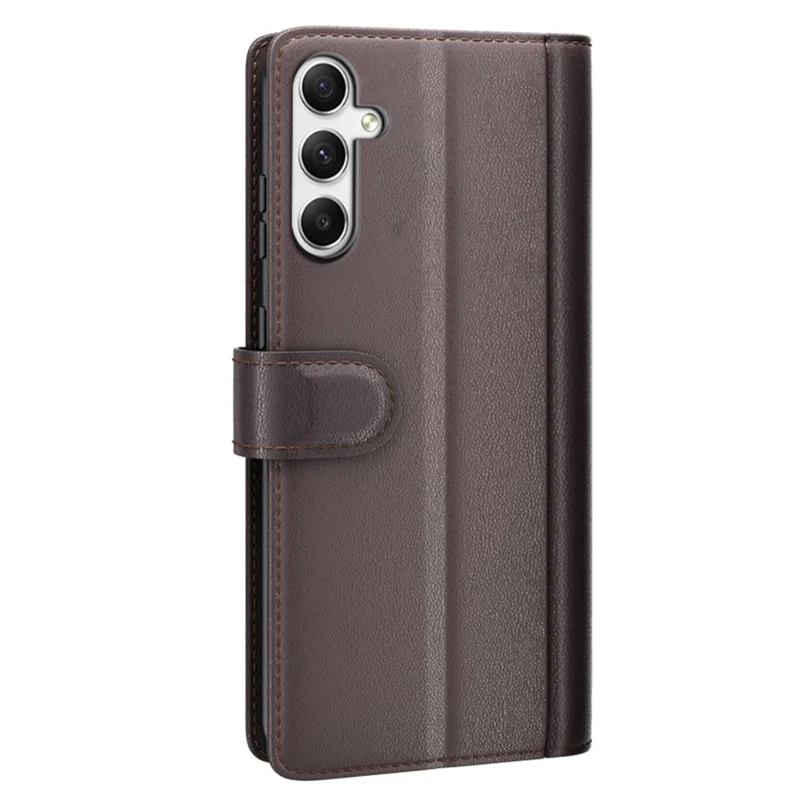 For Samsung Galaxy A35 5G Case Genuine Split Leather Phone Cover with Wallet Stand - Brown