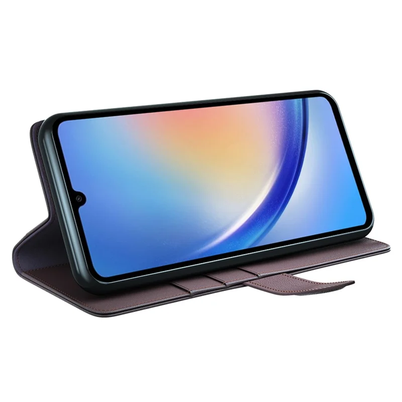 For Samsung Galaxy A35 5G Case Genuine Split Leather Phone Cover with Wallet Stand - Brown