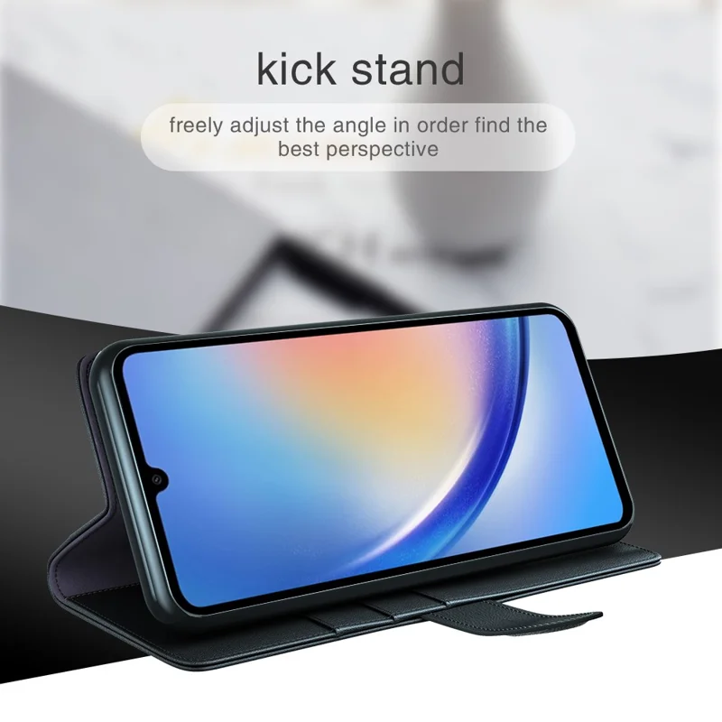 For Samsung Galaxy A35 5G Case Genuine Split Leather Phone Cover with Wallet Stand - Brown