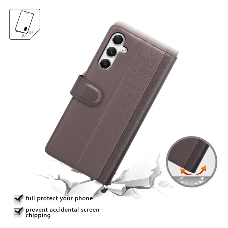 For Samsung Galaxy A35 5G Case Genuine Split Leather Phone Cover with Wallet Stand - Brown