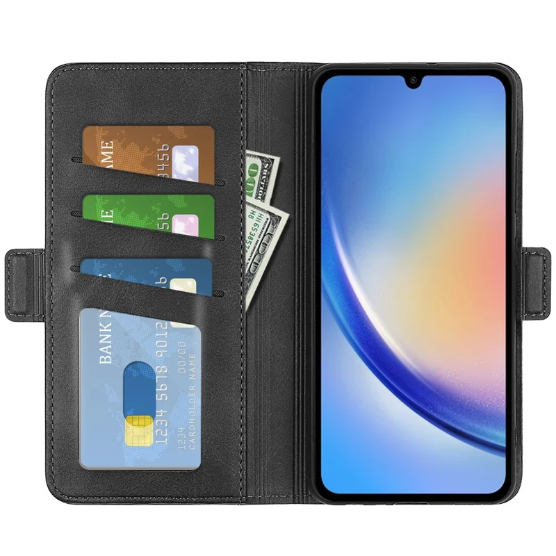 For Samsung Galaxy A35 5G PU Leather Wallet Case Flip Phone Cover with 3 Card Holder - Black