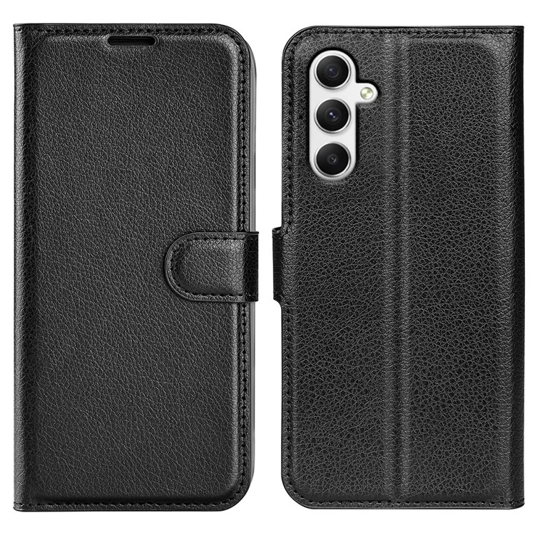 Per Samsung Galaxy A35 5G Litchi Texture Wallet Case PU Leather Phone Stand Cover - Nero