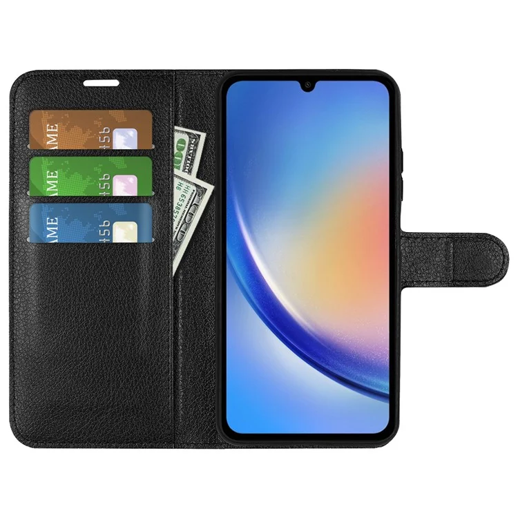 Per Samsung Galaxy A35 5G Litchi Texture Wallet Case PU Leather Phone Stand Cover - Nero