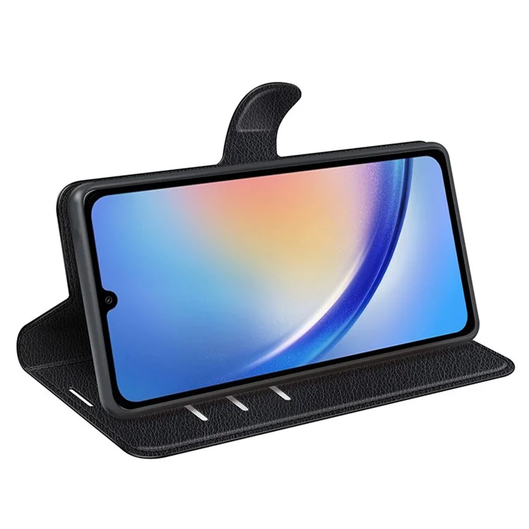 Per Samsung Galaxy A35 5G Litchi Texture Wallet Case PU Leather Phone Stand Cover - Nero