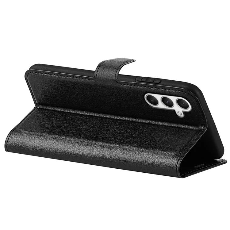 Per Samsung Galaxy A35 5G Litchi Texture Wallet Case PU Leather Phone Stand Cover - Nero