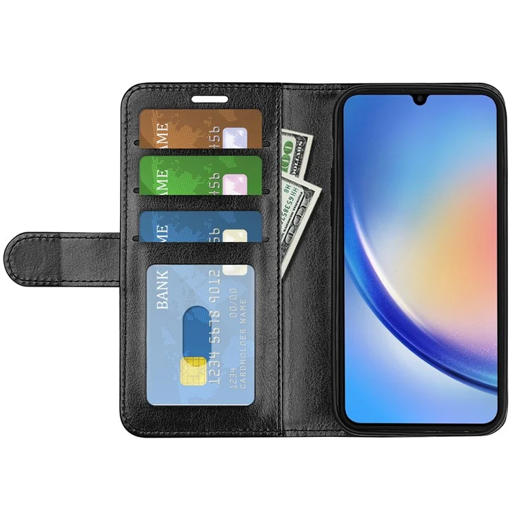 Pour Samsung Galaxy A35 5G PU Leather Phone Cover Crazy Horse Texture Wallet Card Slots Case - Noir