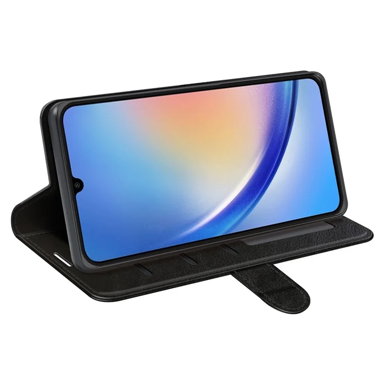 Pour Samsung Galaxy A35 5G PU Leather Phone Cover Crazy Horse Texture Wallet Card Slots Case - Noir