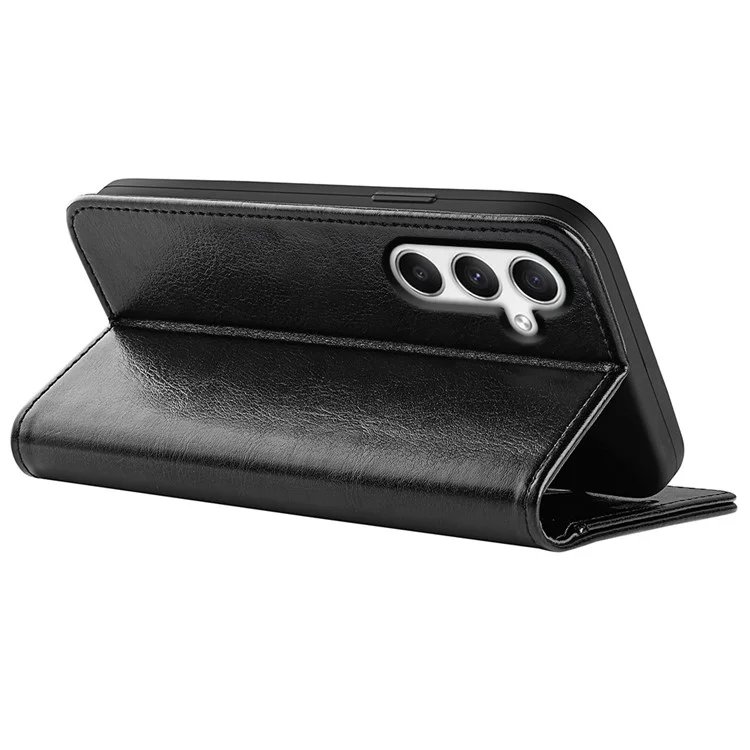Pour Samsung Galaxy A35 5G PU Leather Phone Cover Crazy Horse Texture Wallet Card Slots Case - Noir