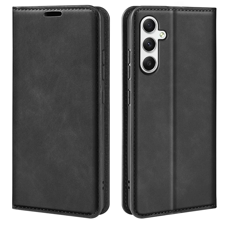 Para Samsung Galaxy A35 5G Skin Touch Feeling Case PU Leather Magnetic Auto-absorbed Phone Cover - Negro