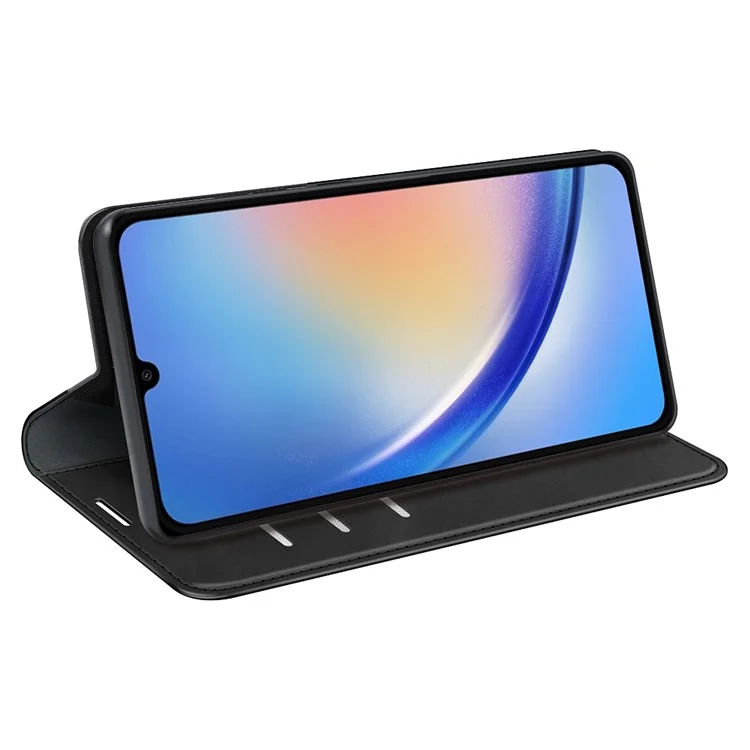 Para Samsung Galaxy A35 5G Skin Touch Feeling Case PU Leather Magnetic Auto-absorbed Phone Cover - Negro
