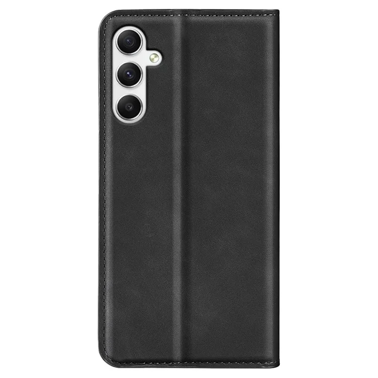Para Samsung Galaxy A35 5G Skin Touch Feeling Case PU Leather Magnetic Auto-absorbed Phone Cover - Negro