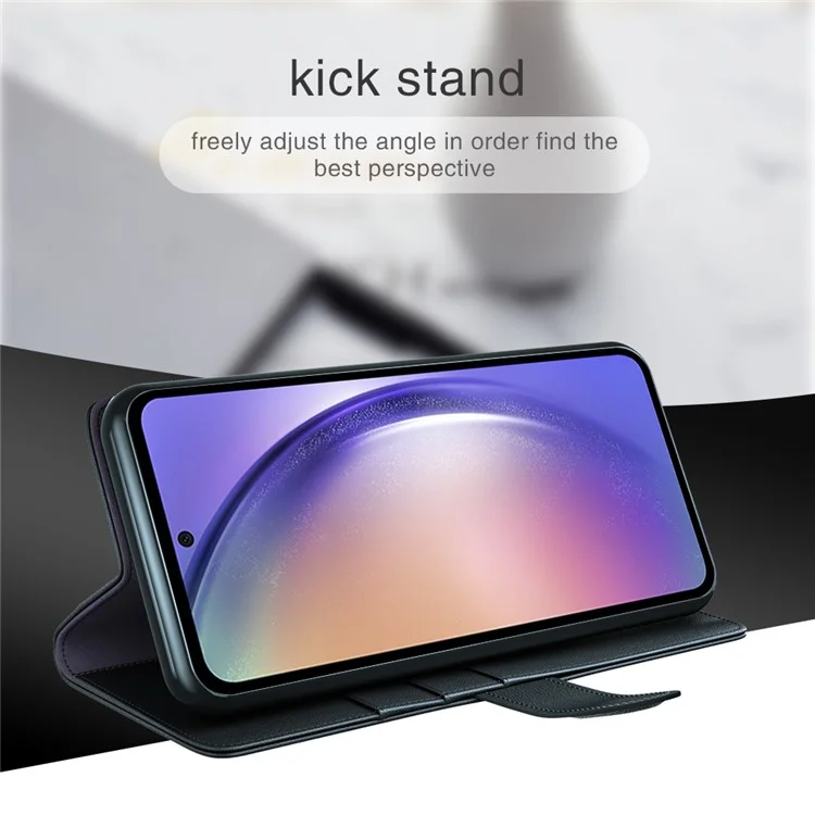 Für Samsung Galaxy A55 5G Hülle Echtes Kuhlederhülle + Geteilte Lederhülle mit Geldbörsenständer - Schwarz